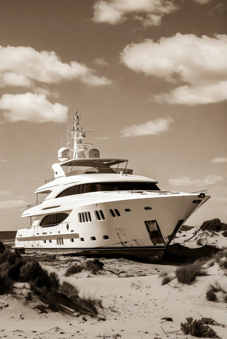A sailing yacht run aground at low tide, a visual analogue for AI projects launched without readiness