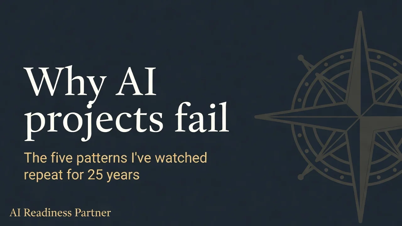 Why AI projects fail. The five patterns I've watched repeat for 25 years. AI Readiness Partner.
